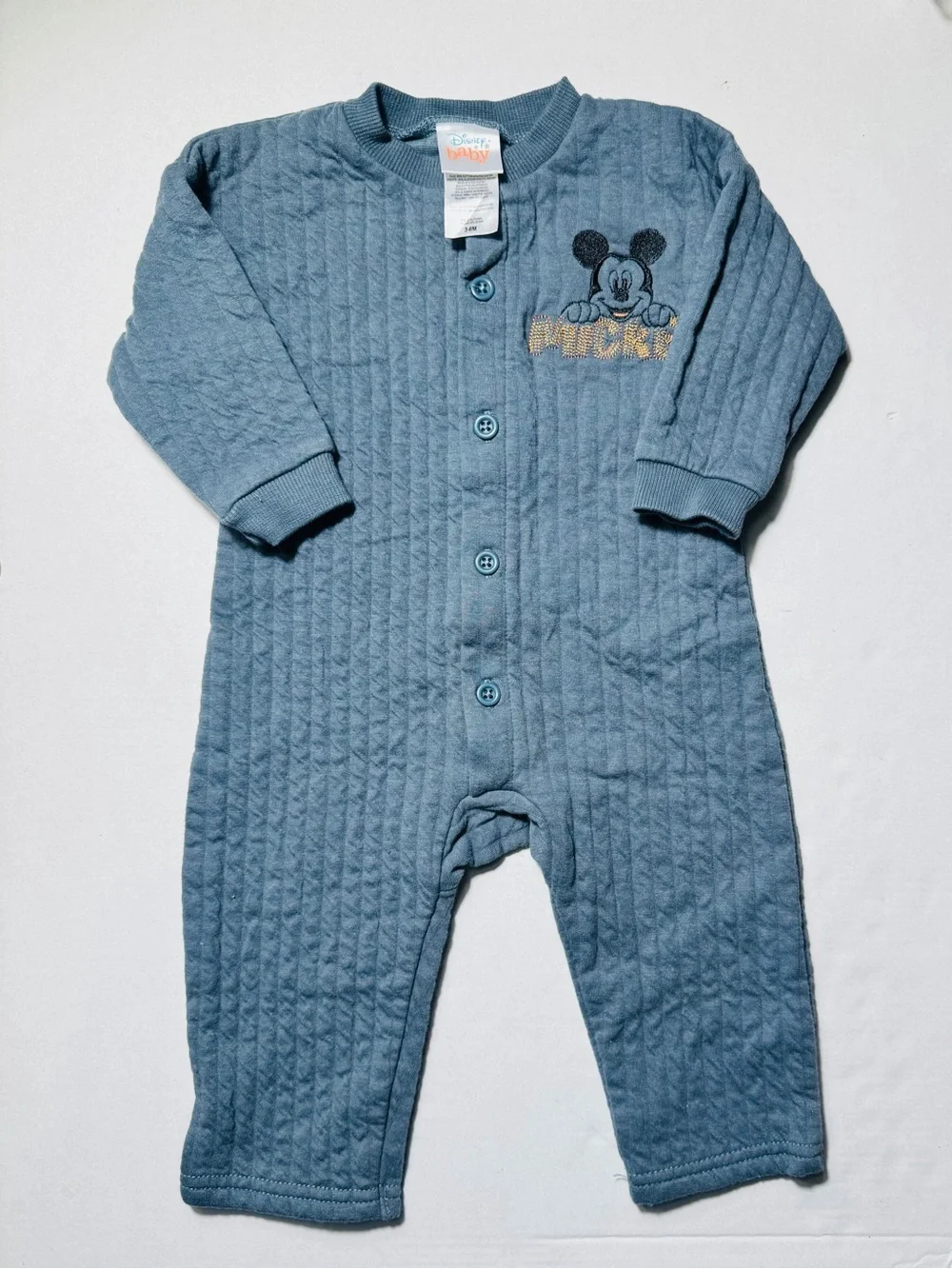 Disney Baby Quilted Romper – Mickey Mouse – Size 3-6M – Soft Blue